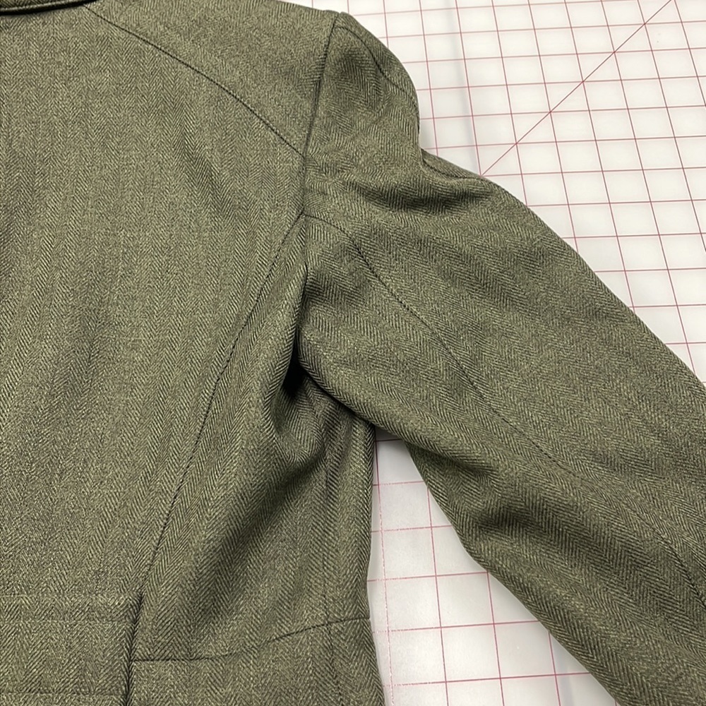 ANTONIO MELANI Career Olive Fitted Subtle Herringbone Blazer Collar Detail SZ 12 - Picture 10 of 16